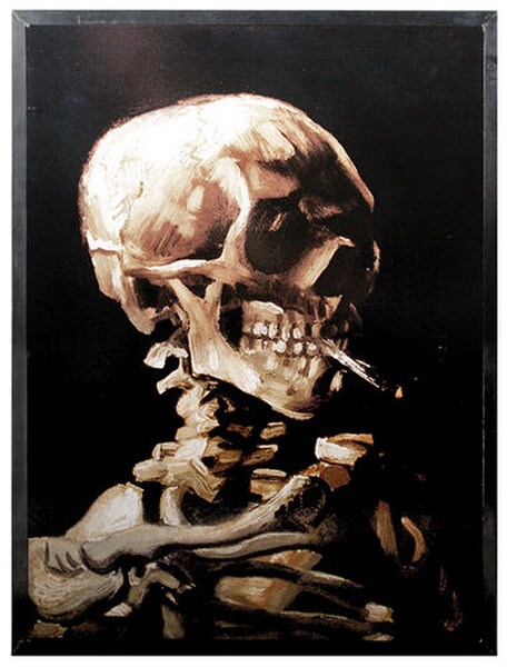 Skeleton with Cigarette Art Glass Hanging by Van Gogh
